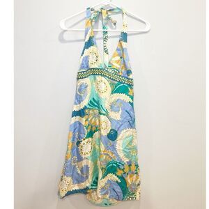 Tibi silk halter dress floral blue yellow